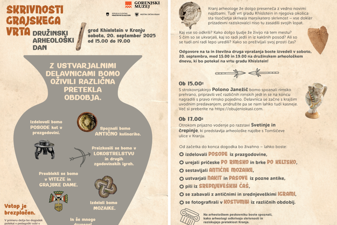 Skrivnosti grajskega vrta na družinskem arheološkem dnevu v Kranju